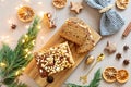 Traditional french spice gingerbread cake with ingredients Royalty Free Stock Photo