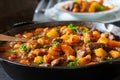 Irish stew in a cast iron pan Royalty Free Stock Photo