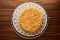 Traditional fresh dessert Napoleon cake on wooden background