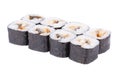 Traditional fresh japanese sushi rolls on white background Royalty Free Stock Photo