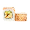 Traditional fresh japanese sushi rolls on a white background. Royalty Free Stock Photo