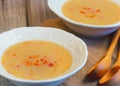 Traditional fresh pea soup in bowls Royalty Free Stock Photo