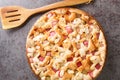 Traditional fresh rhubarb pie with almonds close-up in a dish. horizontal top view Royalty Free Stock Photo