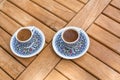 Traditional fresh turkish coffee on wooden table Royalty Free Stock Photo