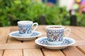 Traditional fresh turkish coffee on wooden table Royalty Free Stock Photo