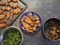 Traditional Fried Chicken Strips Plate with Potatoes and fresh Green Salad with BBQ Sauce Royalty Free Stock Photo