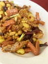 Traditional fried peeled shrimp with mix grains fresh ginkgo