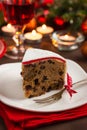 Traditional fruitcake on Christmas table