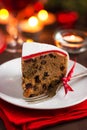 Traditional fruitcake on Christmas table