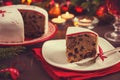 Traditional fruitcake on Christmas table