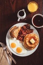 traditional full american breakfast eggs pancakes with bacon and toast Royalty Free Stock Photo