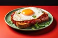 Traditional full English breakfast with fried eggs, sausages, beans, grilled tomatoes and bacon. AI Generated Royalty Free Stock Photo