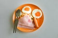 Traditional full English breakfast with fried eggs, sausages, beans, mushrooms, and bacon Royalty Free Stock Photo