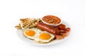 Traditional full English breakfast with fried eggs, sausages, beans, mushrooms, grilled tomatoes and bacon Royalty Free Stock Photo