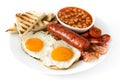 Traditional full English breakfast with fried eggs, sausages, beans, mushrooms, grilled tomatoes and bacon Royalty Free Stock Photo