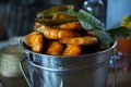 Traditional fusion thai food gourmet seafood bucket or fried curry spicy sweet with seafood and vegetables herbs fruits for people Royalty Free Stock Photo