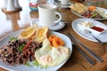 Traditional Gallo Pinto breakfast with eggs, Costa Rica Royalty Free Stock Photo