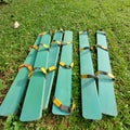 a traditional game tool from Indonesia "clogs" made of long wooden boards and rubber straps