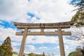 Traditional gate to Hokoku Shrine inside the Osaka Castle Park Royalty Free Stock Photo