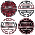 Traditional geometric Oriental Korean symmetrical longevity, long life zen symbols in black, white and red with diamonds element