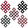 Traditional geometric Oriental Tibetan symmetrical Endless, Eternity Knot zen Auspicious Symbols in black, white and red with diam