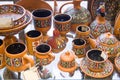 Traditional Georgian crafts ceramic cups, bells and jugs
