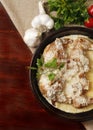 Traditional Georgian dish, shkmeruli garlic chicken