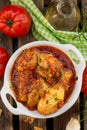 Traditional Georgian dish of stewed chicken in tomato sauce Chakhokhbili Royalty Free Stock Photo