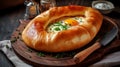 Traditional Georgian pastry Adjarian khachapuri