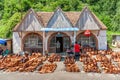 Traditional Georgian pottery displayed at a roadside shop