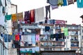 Traditional Georgian yard - washed clothes are hung on ropes among high-rise buildings. Royalty Free Stock Photo