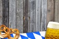 Traditional german bavarian festival Oktoberfest with pretzels, beer and gingerbread heart