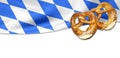 Traditional german bavarian festival Oktoberfest with pretzels, beer and gingerbread heart