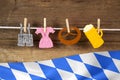 Traditional german bavarian festival Oktoberfest with pretzels, beer and gingerbread heart