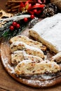 Traditional German cake with raisins Dresdner stollen