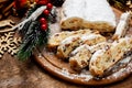 Traditional German cake with raisins Dresdner stollen