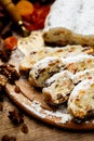 Traditional German cake with raisins Dresdner stollen