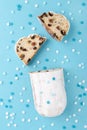 Traditional german christmas cake stollen on blue background