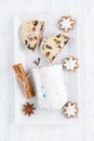 Traditional german christmas cake stollen with cookies