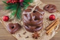 Traditional german christmas chocolate cookies lebkuchen with decoration