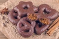 Traditional german christmas chocolate cookies lebkuchen on paper