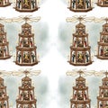 Traditional German Christmas Pyramid Seamless Pattern Royalty Free Stock Photo