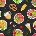 Traditional German Cuisine Dishes Seamless Pattern, Oktoberfest Festival Backdrop, Wallpaper, Packaging, Textile Design Royalty Free Stock Photo