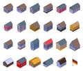 Traditional german houses icons set isometric vector. Old village