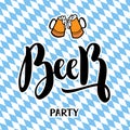 Traditional German Oktoberfest bier festival with text Beer party. lettering illustration