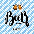 Traditional German Oktoberfest bier festival with text Beer party. Vector lettering illustration