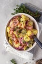 Traditional German potato salad with cucumber, onion and bacon prepared in Swabian-Style Southern Germany. Royalty Free Stock Photo