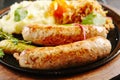 Traditional German Sausages with Mashed Potato and Sauerkraut Royalty Free Stock Photo