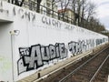 Traditional German textures with texts painted on a wall of a railway area