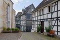 Traditional German wooden townhouses around Neviges Church in Velbert, Germany.